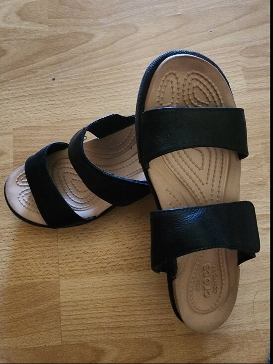 Shoes - Crocs Black Leather Dual Strap